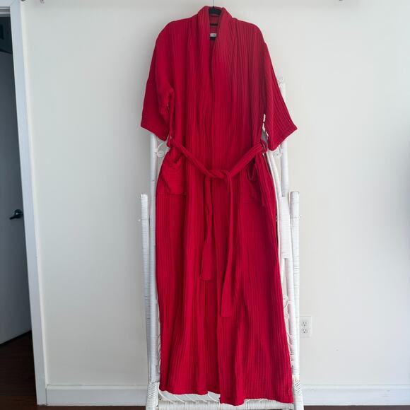 Muslin Comfort Cotton Robe L/XL Red Full Length Gauze Spa Relax Loungewear - Picture 5 of 11